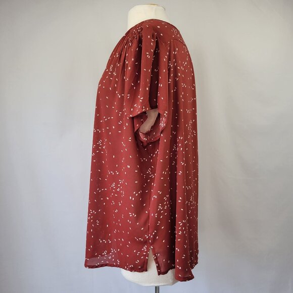 Monday Fun SS Split Neck Blouse With White Ditzy Speckle Print Rust Size 2X - Picture 5 of 12